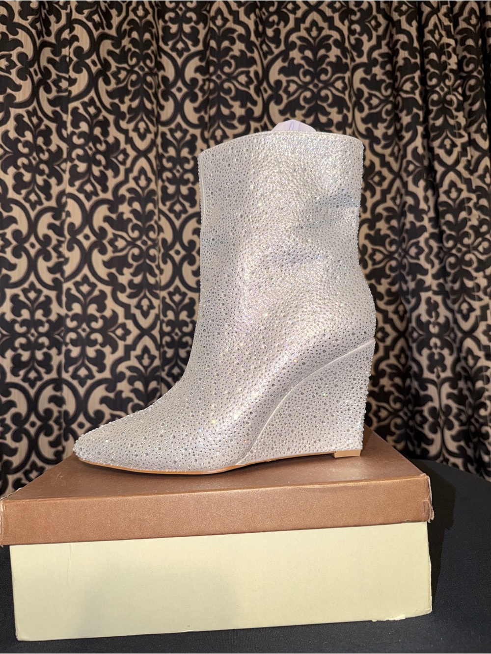 Silver Crystal-Embellished Wedge Ankle Boots